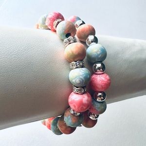 Viva Beads Chunky Silver Clay Handmade Set of Two Bracelets NWT